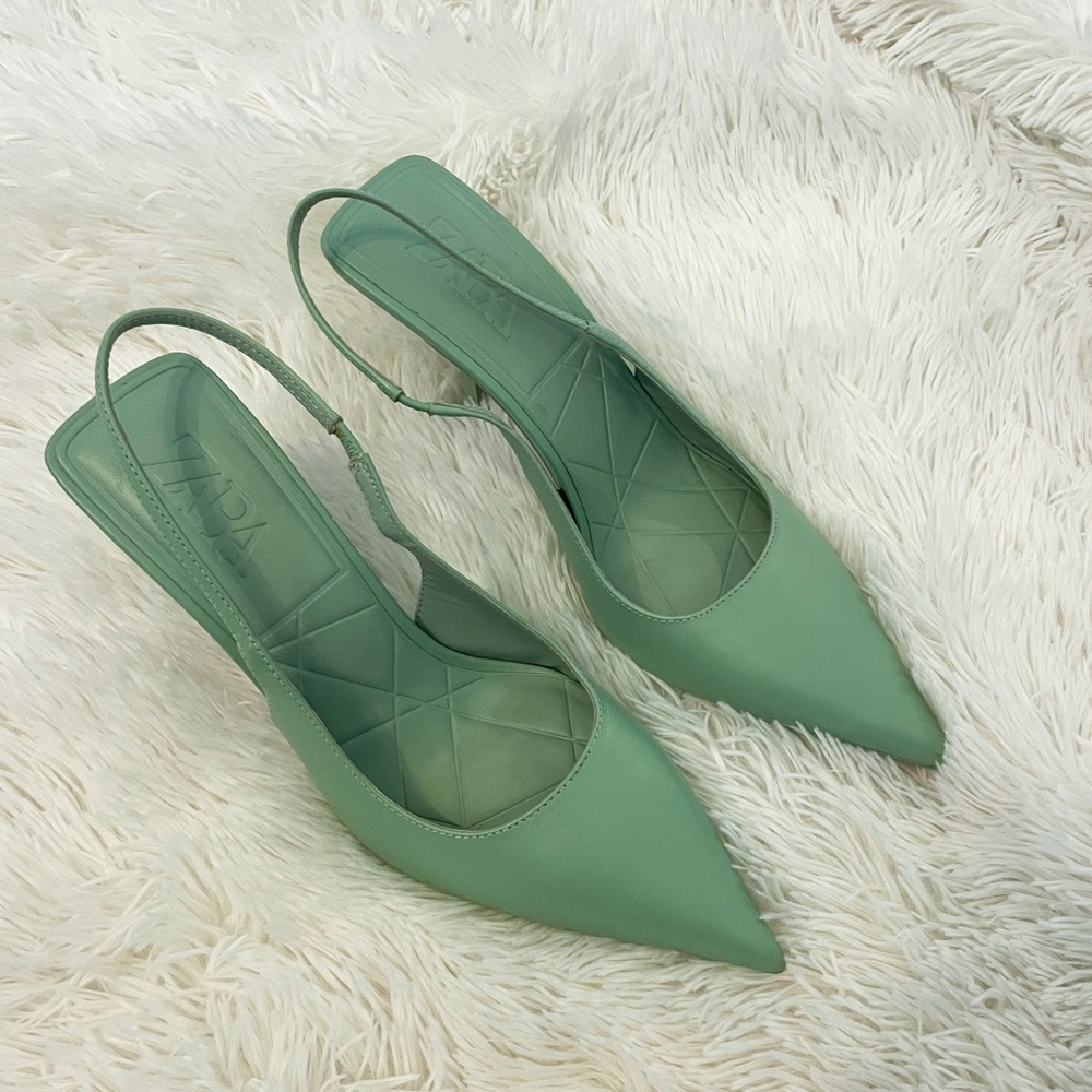Zara Green Slingback Heels
